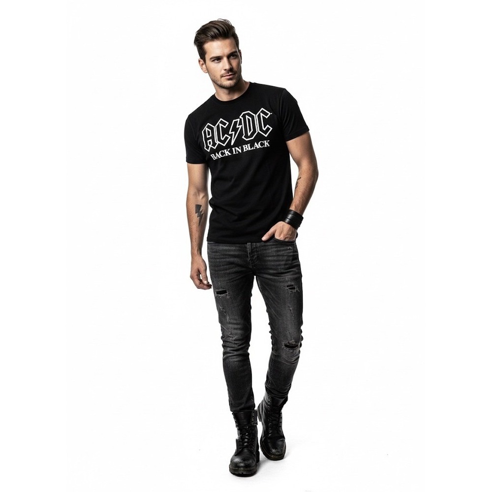 AC/DC‎ T-Shirt Mens Black Large Back in Black Graphic Band Rock Tee Short Sleeve